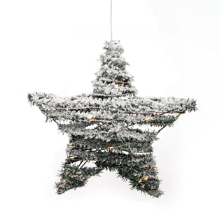 Snow Topped Hanging Christmas Star Light | Snow Star Decoration With 20 LED Lights Battery Operated | Christmas Window Lights - 30cm