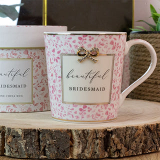 Beautiful Bridesmaid Wedding Mug | Boxed Ceramic Heart Wedding Favour Gift Mug