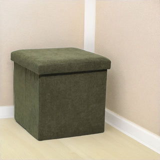 Green Corduroy Fabric Pouffe Storage Footstool | Square Pouffes For Living Room