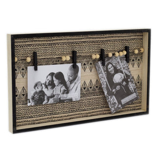 Black Aztec Peg Picture Frame | Wooden Box Photo Frame with Pegs - 40x24cm