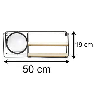 Black Industrial Style 2 Tier Wooden Shelves With Mirror | Double Shelf Rack Display Rack Organiser | Rectangle Shelf Storage Unit