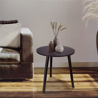 Black Round Wooden Side Table | Modern Pedestal Accent Sofa Table - 40x41cm