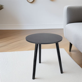 Black Round Wooden Side Table | Modern Pedestal Accent Sofa Table - 40x41cm
