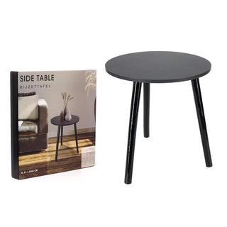 Black Round Wooden Side Table | Modern Pedestal Accent Sofa Table - 40x41cm