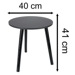 Black Round Wooden Side Table | Modern Pedestal Accent Sofa Table - 40x41cm