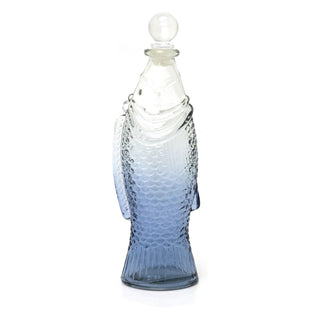 Blue Glass Fish Bottle with Silicone Glass Stopper - Coastal Charm for Your Home