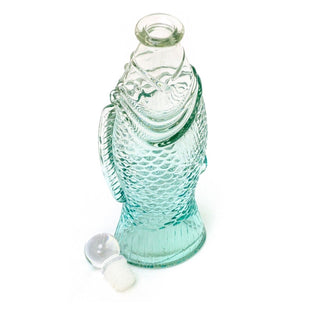 Blue Glass Fish Bottle with Silicone Glass Stopper - Coastal Charm for Your Home