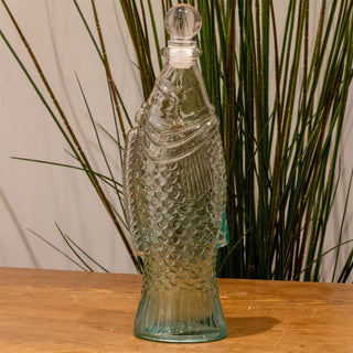 Blue Glass Fish Bottle with Silicone Glass Stopper - Coastal Charm for Your Home