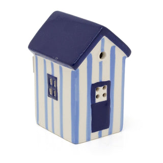 Blue LED Ceramic Beach House | Nautical Striped Beach Hut Ornament | Light - Up Coastal Decoration