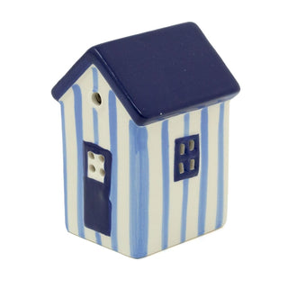 Blue LED Ceramic Beach House | Nautical Striped Beach Hut Ornament | Light - Up Coastal Decoration