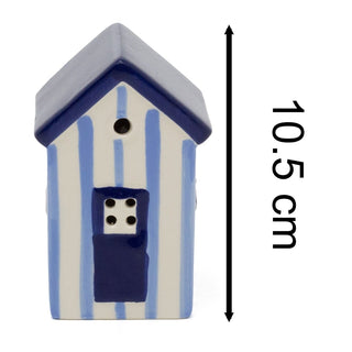 Blue LED Ceramic Beach House | Nautical Striped Beach Hut Ornament | Light - Up Coastal Decoration