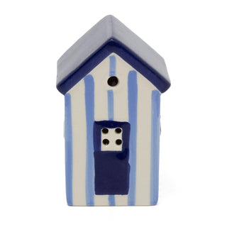 Blue LED Ceramic Beach House | Nautical Striped Beach Hut Ornament | Light - Up Coastal Decoration