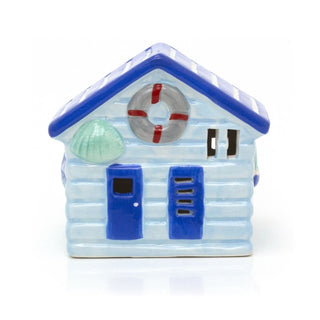 Blue LED Ceramic Seaside Beach Hut | Nautical Beach House Ornament - 11cm