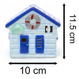 Blue LED Ceramic Seaside Beach Hut | Nautical Beach House Ornament - 11cm