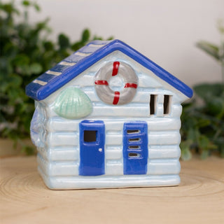 Blue LED Ceramic Seaside Beach Hut | Nautical Beach House Ornament - 11cm