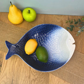 Blue Ombre Fish Dish | Large Ceramic Fish Platter for Seafood & Coastal Dining