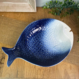 Blue Ombre Fish Dish | Large Ceramic Fish Platter for Seafood & Coastal Dining