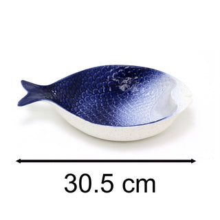 Blue Ombre Fish Dish | Large Ceramic Fish Platter for Seafood & Coastal Dining