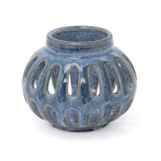 Blue Reactive Glaze Tealight Holder | Ceramic Round Votive Candle Holder 9x10cm