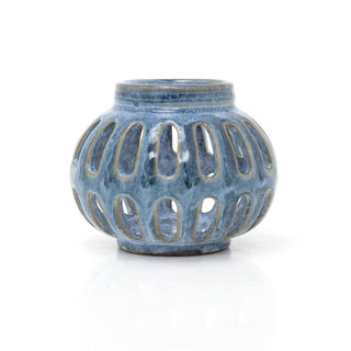 Blue Reactive Glaze Tealight Holder | Ceramic Round Votive Candle Holder 9x10cm