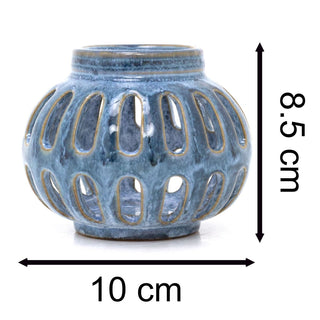 Blue Reactive Glaze Tealight Holder | Ceramic Round Votive Candle Holder 9x10cm