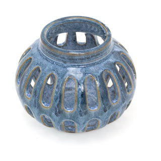 Blue Reactive Glaze Tealight Holder | Ceramic Round Votive Candle Holder 9x10cm