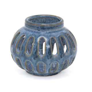 Blue Reactive Glaze Tealight Holder | Ceramic Round Votive Candle Holder 9x10cm