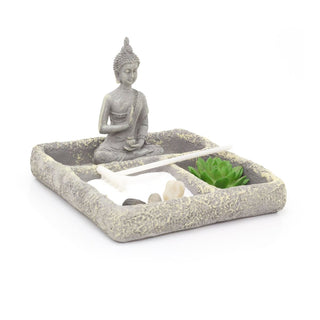 Buddha Statue Zen Garden Set | Polyresin Miniature Desktop Zen Garden Buddha Ornaments | Desktop Stress Relief Meditation Spiritual Decor