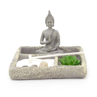 Buddha Statue Zen Garden Set | Polyresin Miniature Desktop Zen Garden Buddha Ornaments | Desktop Stress Relief Meditation Spiritual Decor