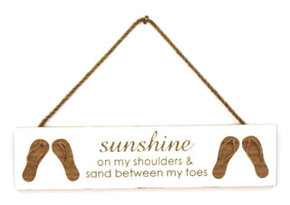 By The Sea Handcrafted Wooden Hanging Plaque Flip Flops ~ Sunshine On My Shoulders