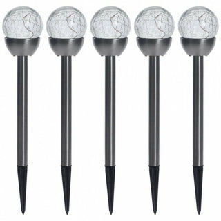 Pack Of 5 LED Solar Garden Stake Lights | Crackled Glass Globe Pathway Lights