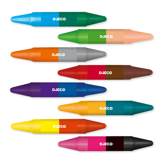 Djeco DJ08874 Crayons | 8 Double Ended Wax Colouring Crayons - Crayons For Kids