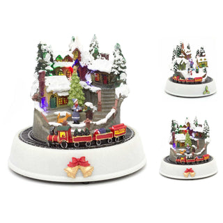 Light Up LED Animated Christmas Village Ornament | Christmas Scene With Moving Train Xmas Model Village | Design Varies One Supplied