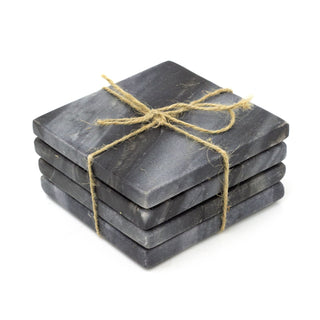 Set Of 4 Black Marble Coasters | 4 Piece Square Natural Stone Marble Coaster Set