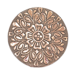 Set Of 6 Rose Gold Aluminium Coasters In Holder | Family Coasters With Holder Cup Mug Table Mats | Round Embossed Floral Drinks Coaster Set