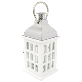 White Wooden Candle Lantern | 39cm Hurricane Lantern Candle Holders for Home Garden Patio - Tealight Candle Holder With Handle