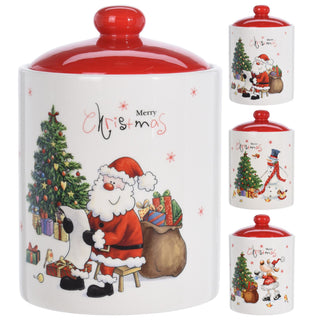 Ceramic Christmas Storage Jar | Christmas Biscuit Barrel Food Storage Pot Kitchen Jar With Lid | Christmas Cookie Jar - Design Varies One Supplied