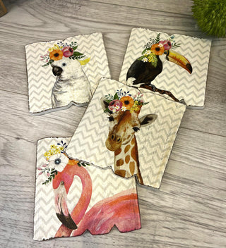 Beautiful Pack Of 4 Animal Cup Mug Coasters For Drinks ~ Coffee Table Mats