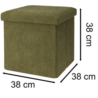 Green Corduroy Fabric Pouffe Storage Footstool | Square Pouffes For Living Room
