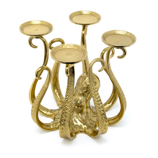 Antique Style Gold Metal Octopus Candle Holder | Extra Large Candlestick - 32cm
