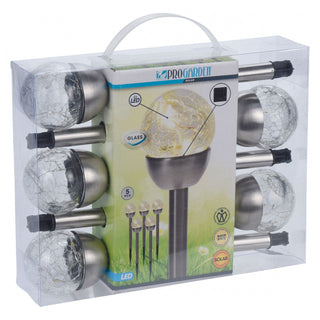Pack Of 5 LED Solar Garden Stake Lights | Crackled Glass Globe Pathway Lights