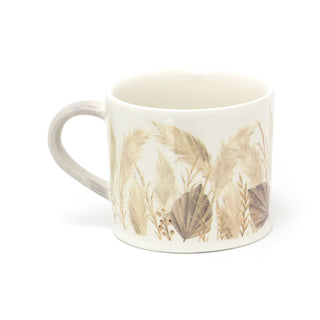 Botanical Ceramic Coffee Mug | Pampas Grass Floral Tea Cup | Large Hot Drinks Mugs Cups