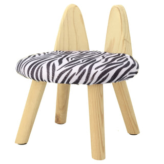 Animal Print Childrens Wooden Stool | Small Round Safari Jungle Animal Footstool - Zebra