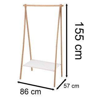 Bamboo Clothes Rail with Shelf | Free Standing Wooden Clothes Rack - 155cm