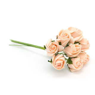 8 Stem Mini Peach Rose Floral Bouquet | Foam Roses Artificial Flower Posy | Floral Spray Fake Flower Spray