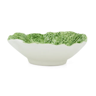 Ceramic Cabbage Leaf Dish | Green Leaf Serving Bowl for Snacks & Nibbles - 15cm
