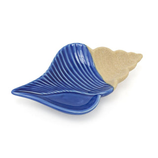 Ceramic Conch Shell Trinket Dish | Blue Nautical Jewellery Dish & Key Tray 19cm