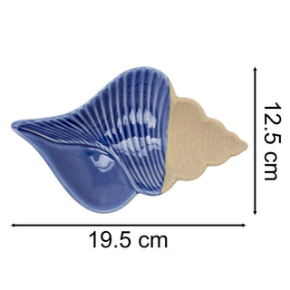 Ceramic Conch Shell Trinket Dish | Blue Nautical Jewellery Dish & Key Tray 19cm