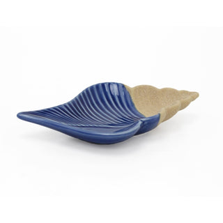 Ceramic Conch Shell Trinket Dish | Blue Nautical Jewellery Dish & Key Tray 19cm