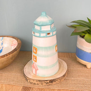 Ceramic Lighthouse Tealight Holder | Nautical Candle Holder for Coastal Decor
